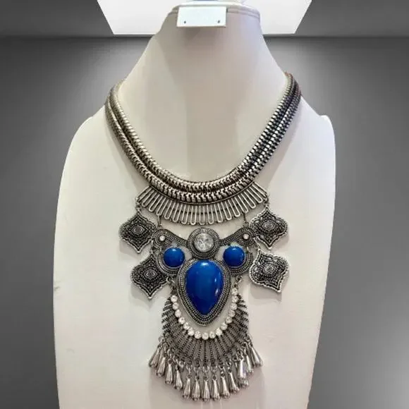 Statement Boho Ethnic Tribal Silver Tone Necklace - Picture 8 of 10